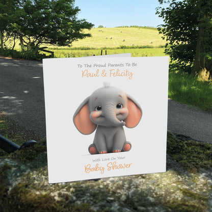 Personalised Baby Shower Card (Cute Elephant) - Orange