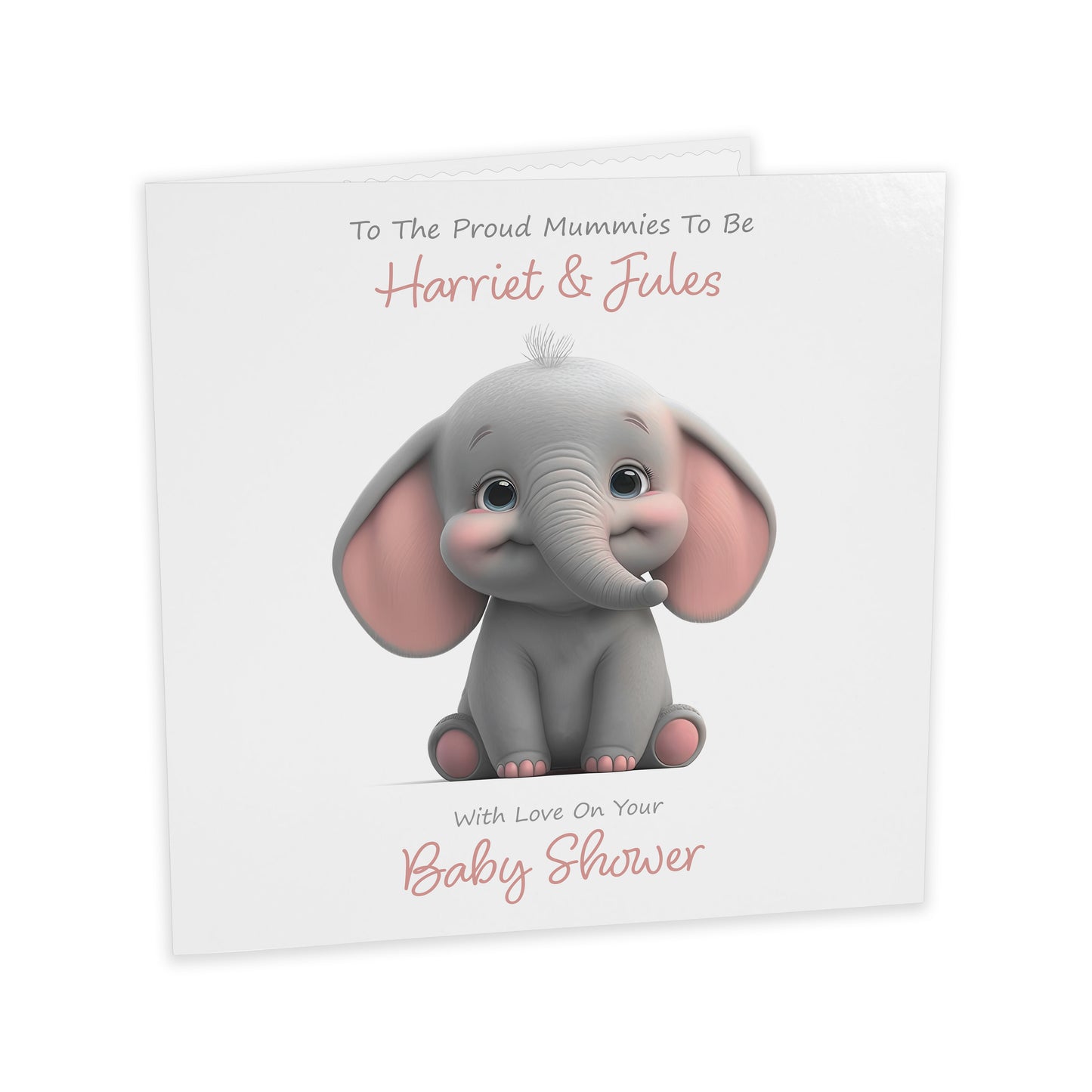 Personalised Baby Shower Card (Cute Elephant) - Peach