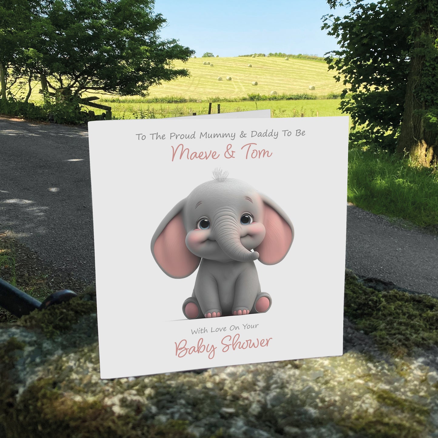Personalised Baby Shower Card (Cute Elephant) - Peach