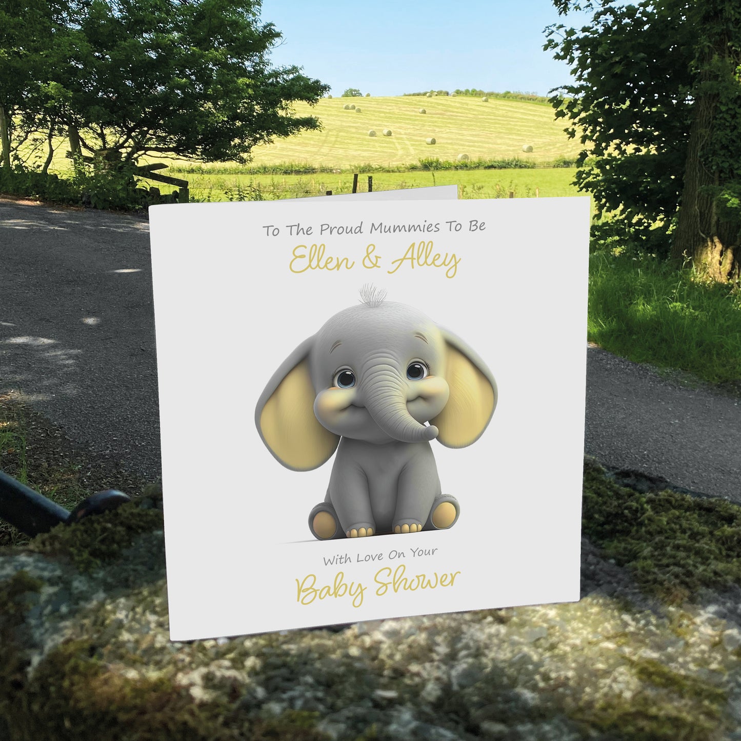 Personalised Baby Shower Card (Cute Elephant) - Primrose