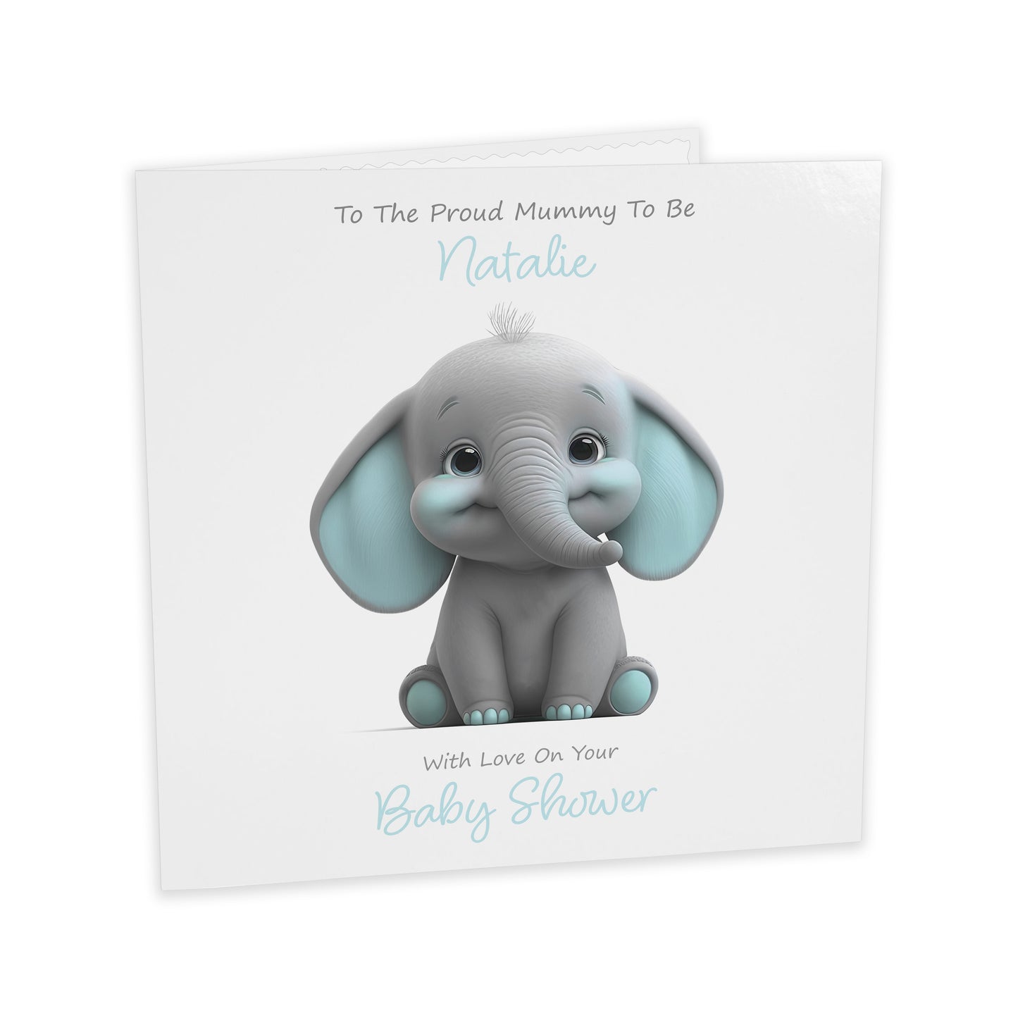 Personalised Baby Shower Card (Cute Elephant) - Seafoam