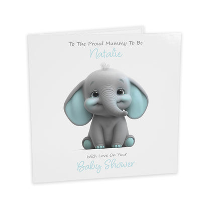 Personalised Baby Shower Card (Cute Elephant) - Seafoam