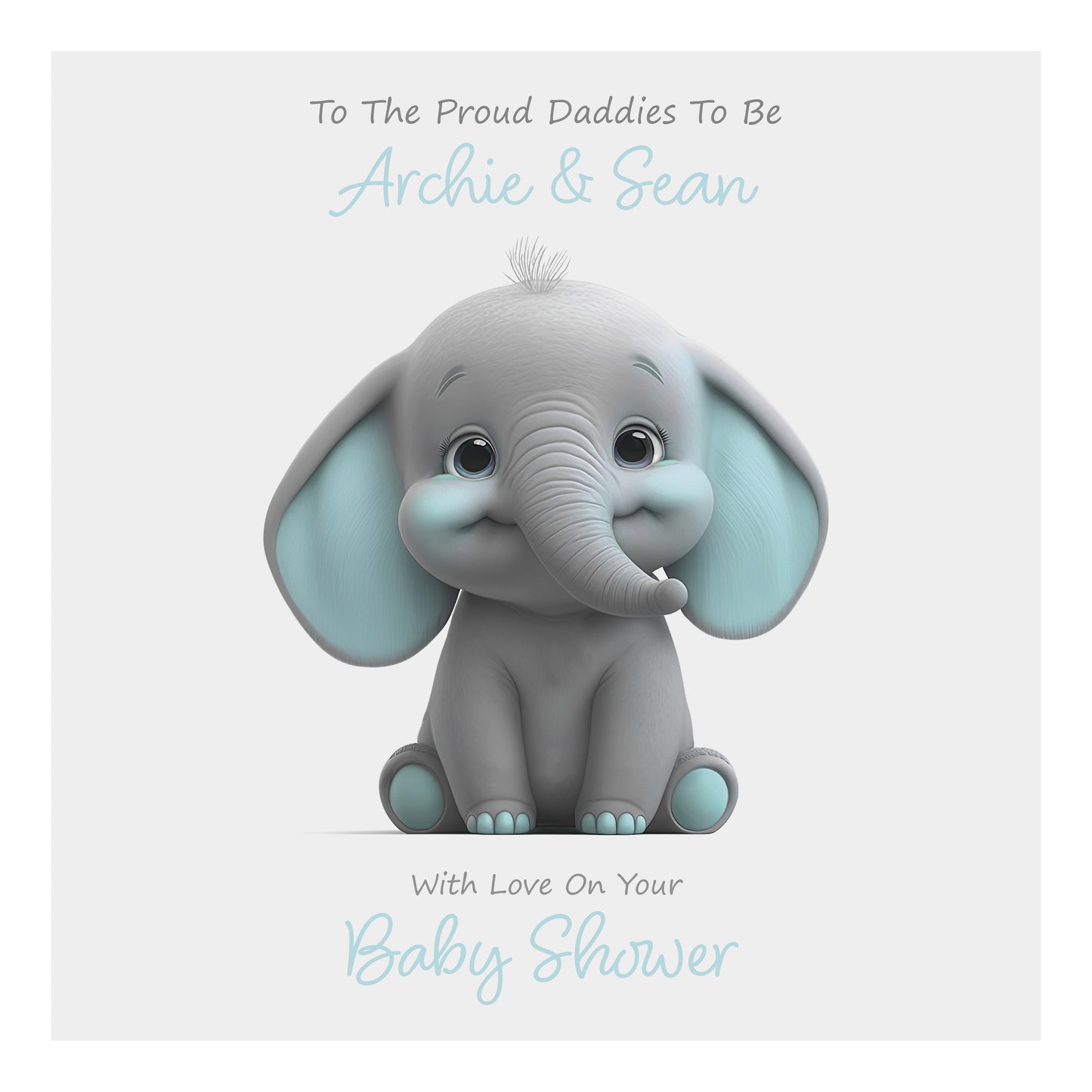 Personalised Baby Shower Card (Cute Elephant) - Seafoam