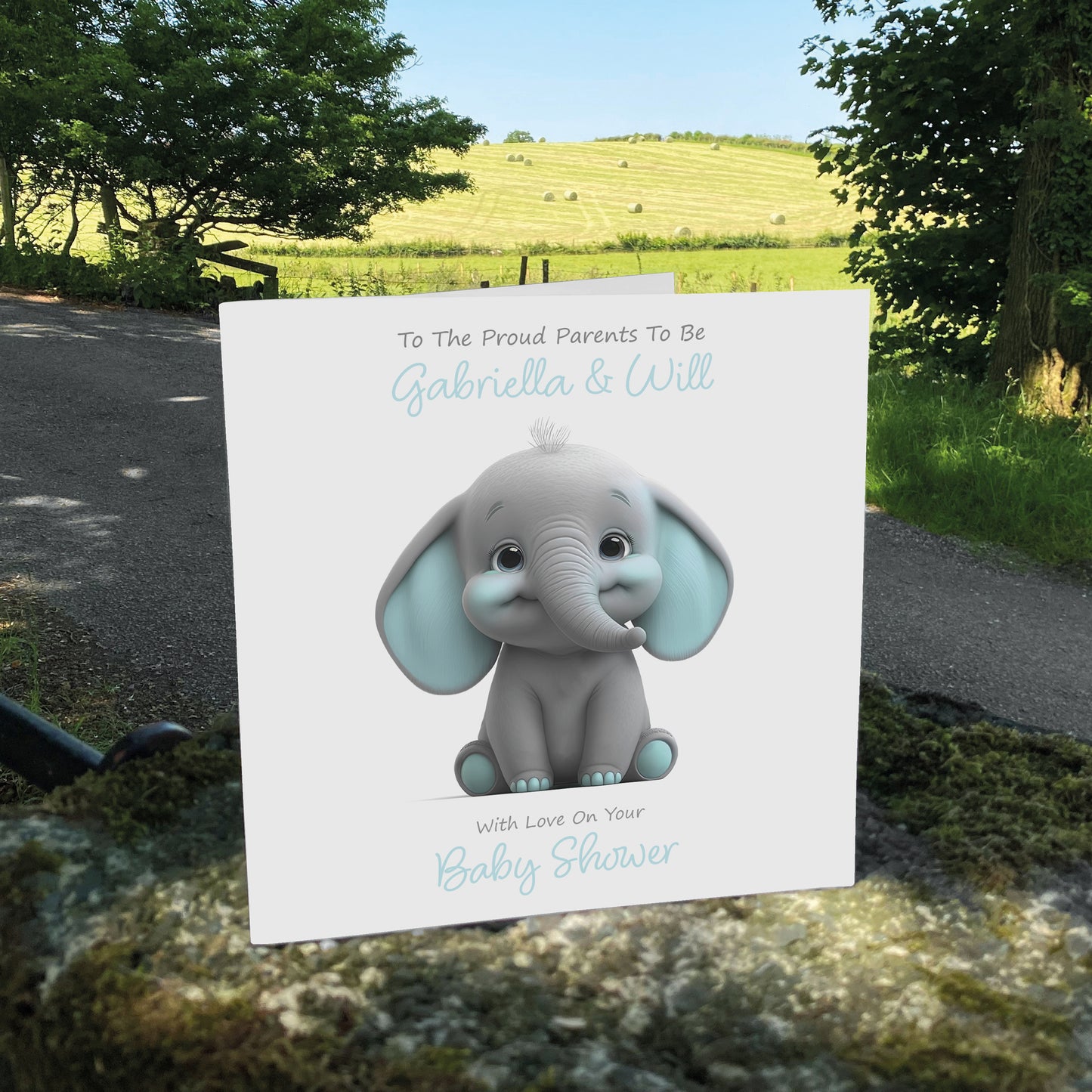 Personalised Baby Shower Card (Cute Elephant) - Seafoam