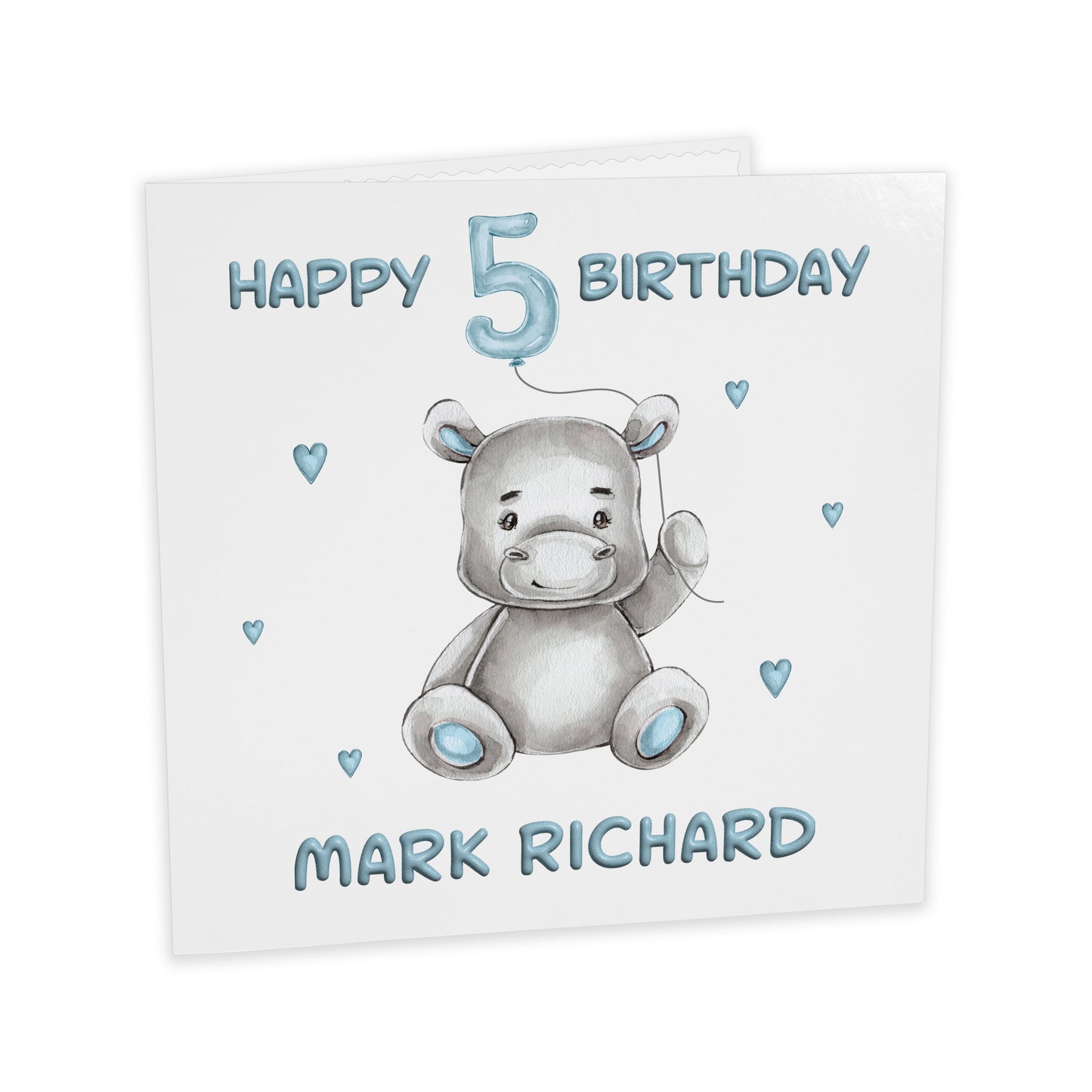 Personalised Birthday Card Balloon Animals (Hippo)  - Blue