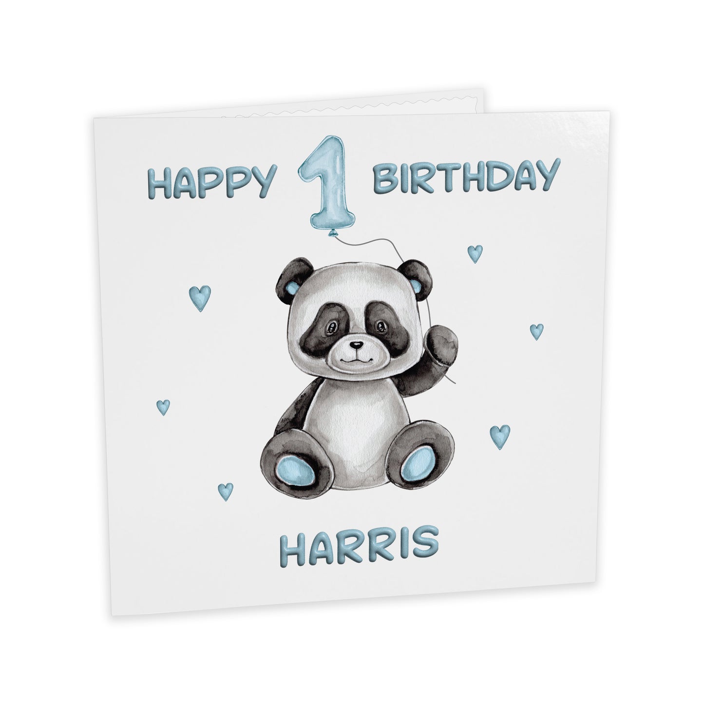 Personalised Birthday Card - Balloon Animals (Panda) - Blue