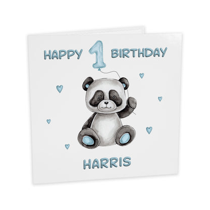 Personalised Birthday Card - Balloon Animals (Panda) - Blue