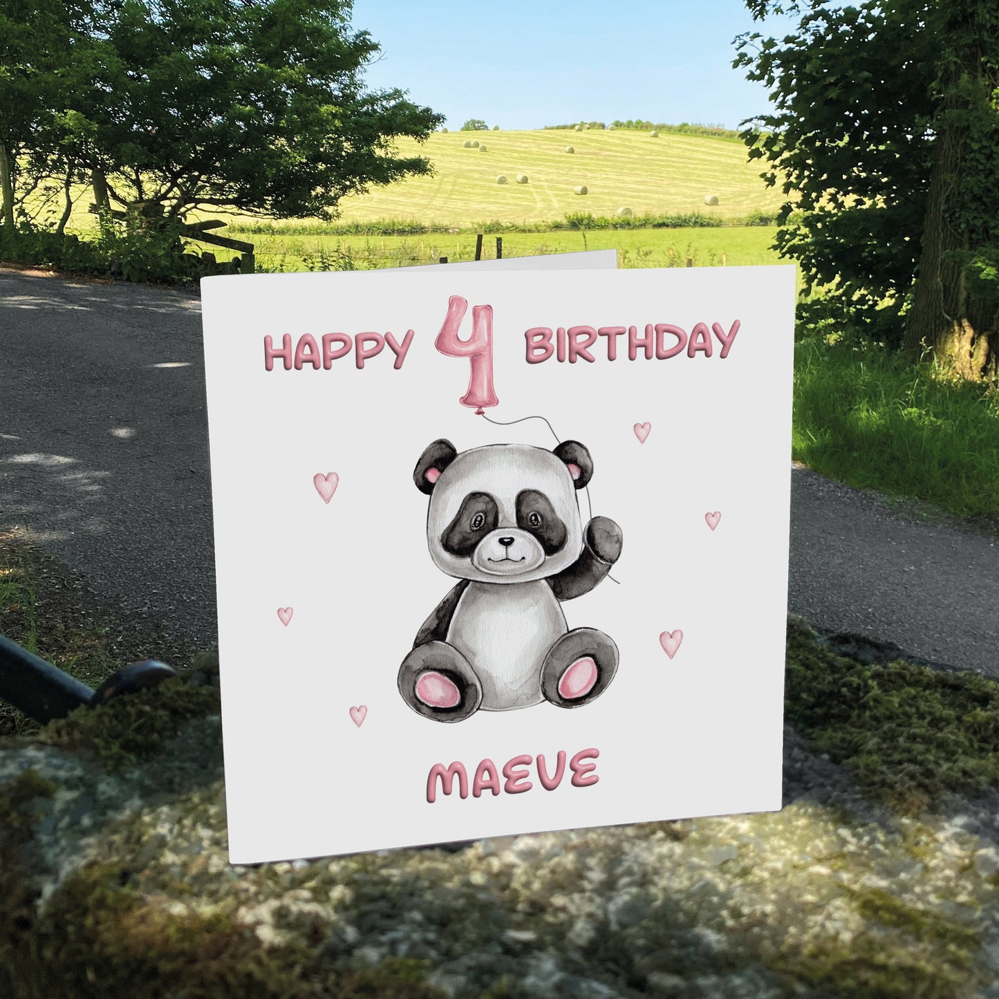 Personalised Birthday Card - Balloon Animals (Panda)  - Pink