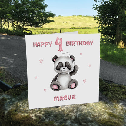 Personalised Birthday Card - Balloon Animals (Panda)  - Pink