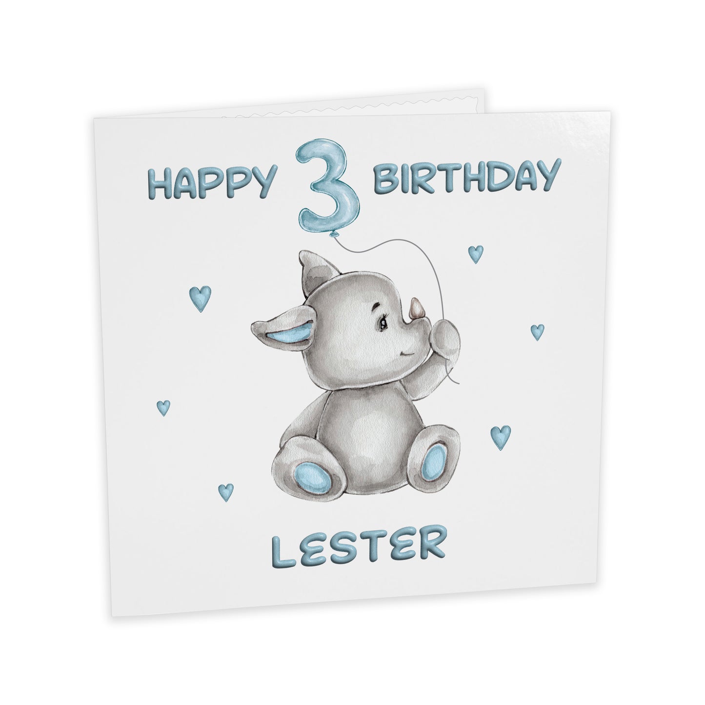 Personalised Birthday Card Balloon Animals (Rhino)  - Blue