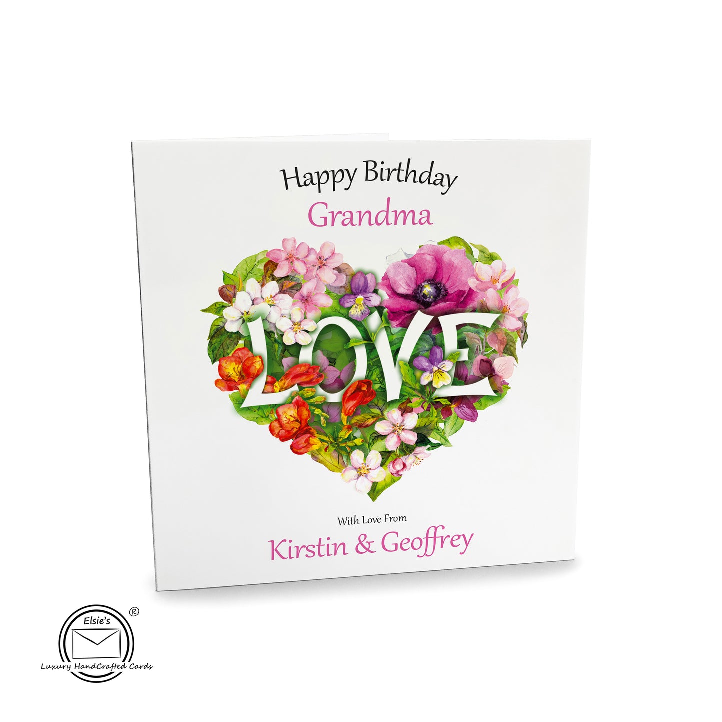 Personalised Birthday Card (Love Heart Flowers)