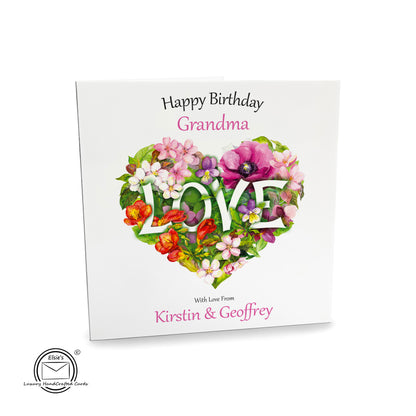 Personalised Birthday Card (Love Heart Flowers)