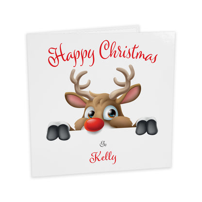 Personalised Christmas Card (Peeping Rudolf)