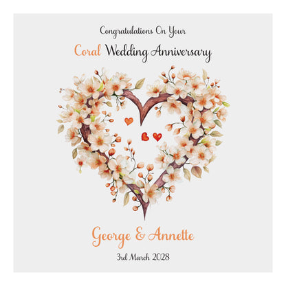 Personalised Anniversary Card (Blossom Heart) - Coral