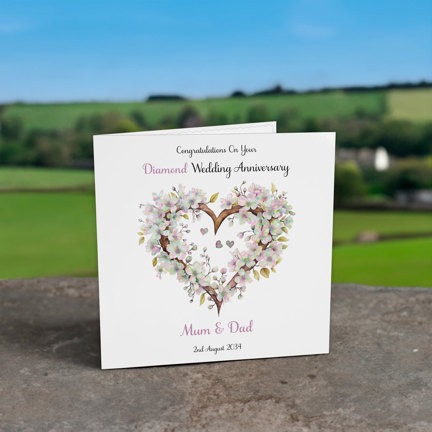 Personalised Anniversary Card (Blossom Heart) - Diamond