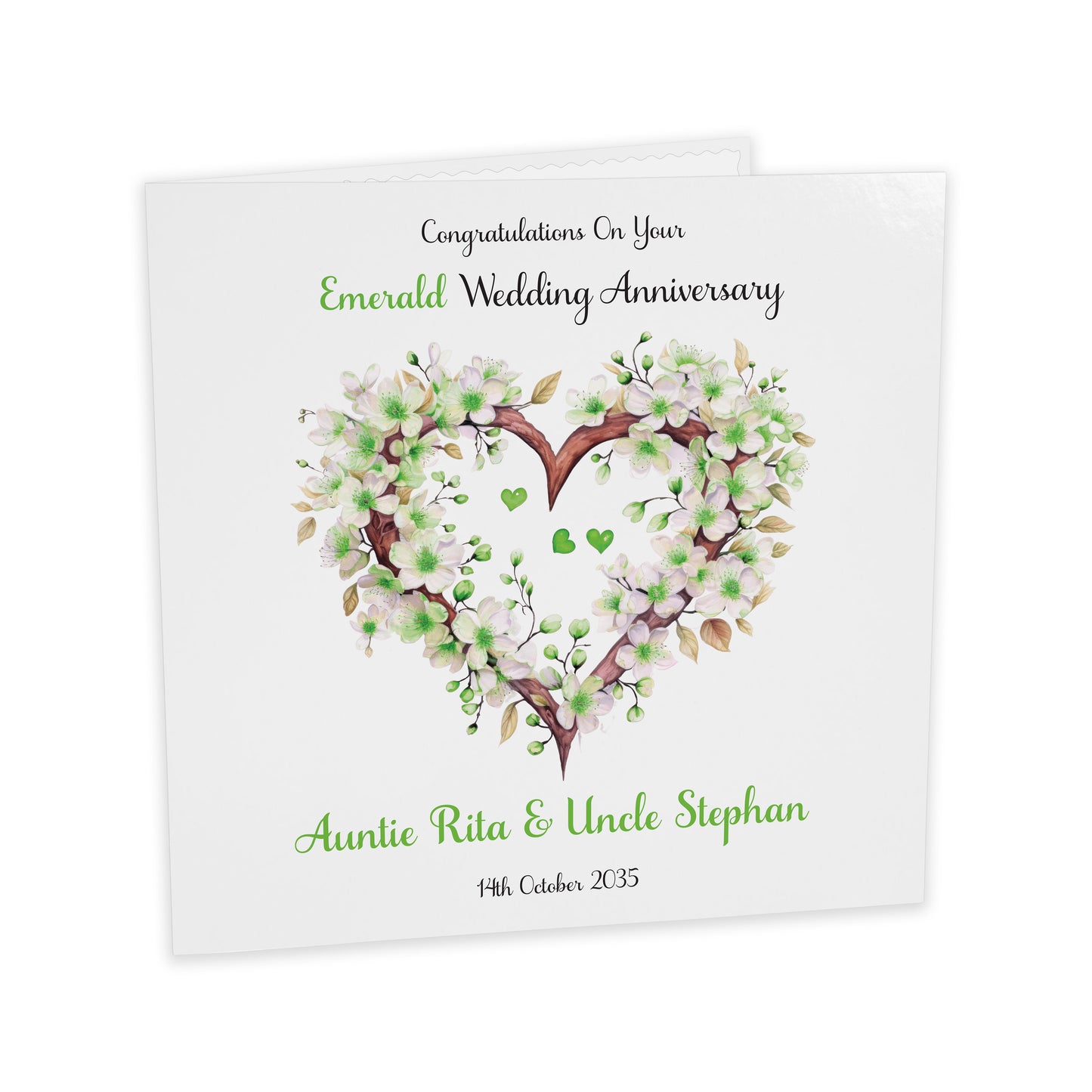 Personalised Anniversary Card (Blossom Heart) - Emerald