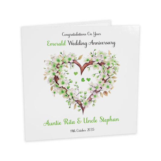 Personalised Anniversary Card (Blossom Heart) - Emerald