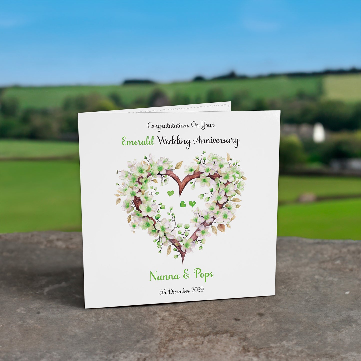 Personalised Anniversary Card (Blossom Heart) - Emerald