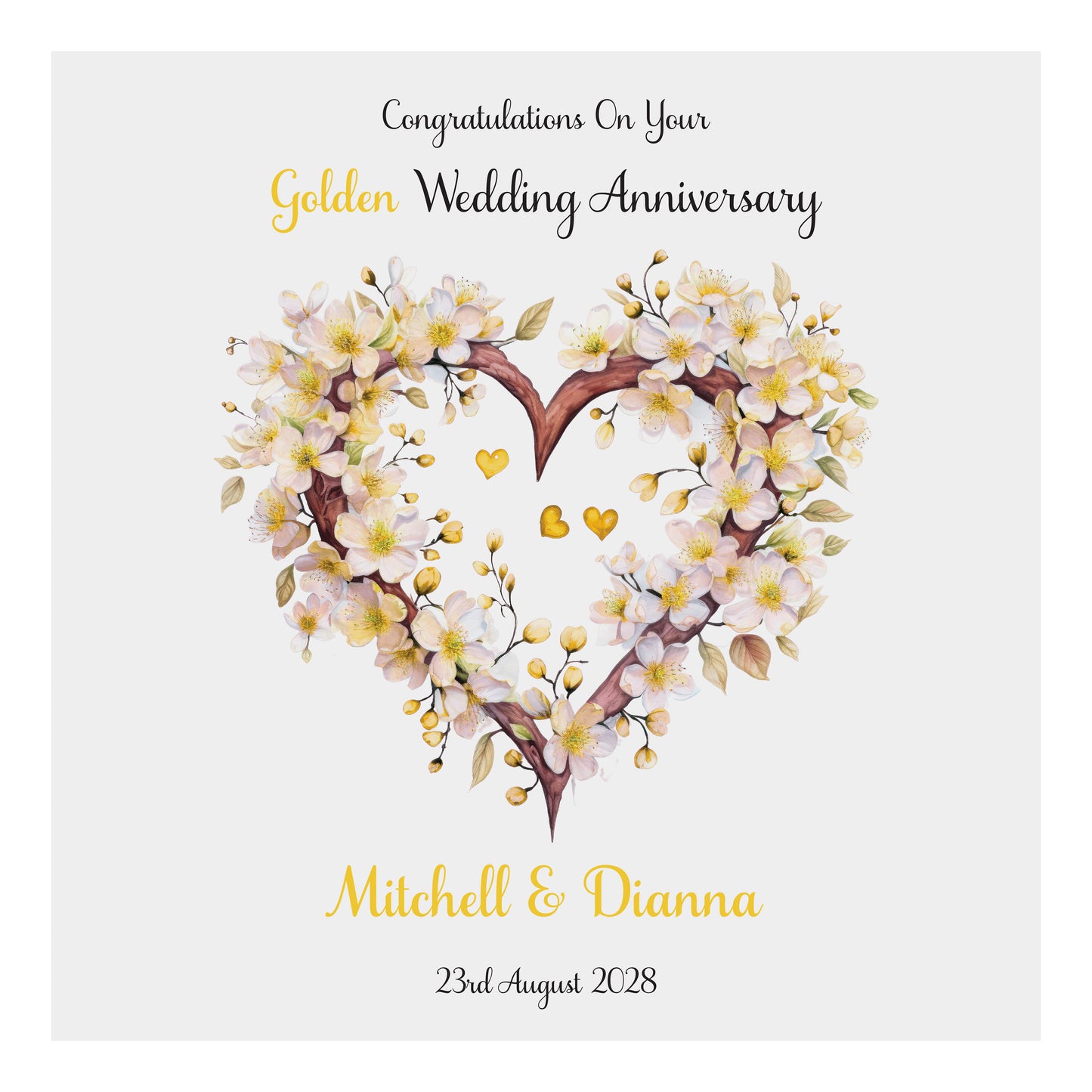 Personalised Anniversary Card (Blossom Heart) - Gold