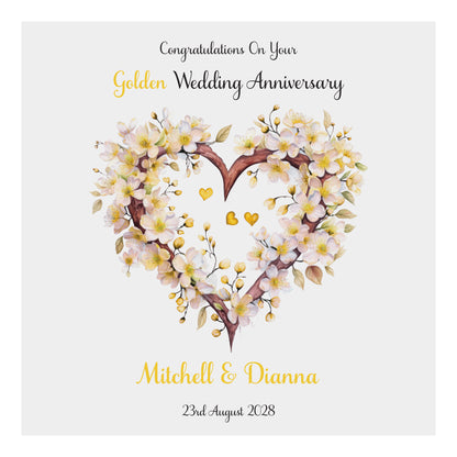 Personalised Anniversary Card (Blossom Heart) - Gold