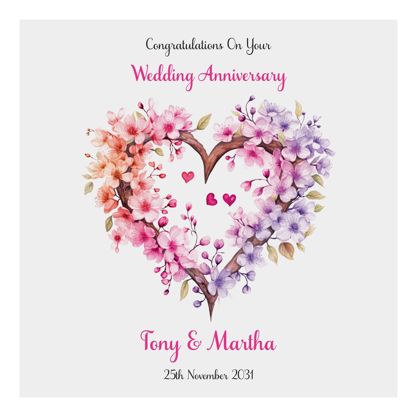 Personalised Anniversary Card (Blossom Heart) - Multi