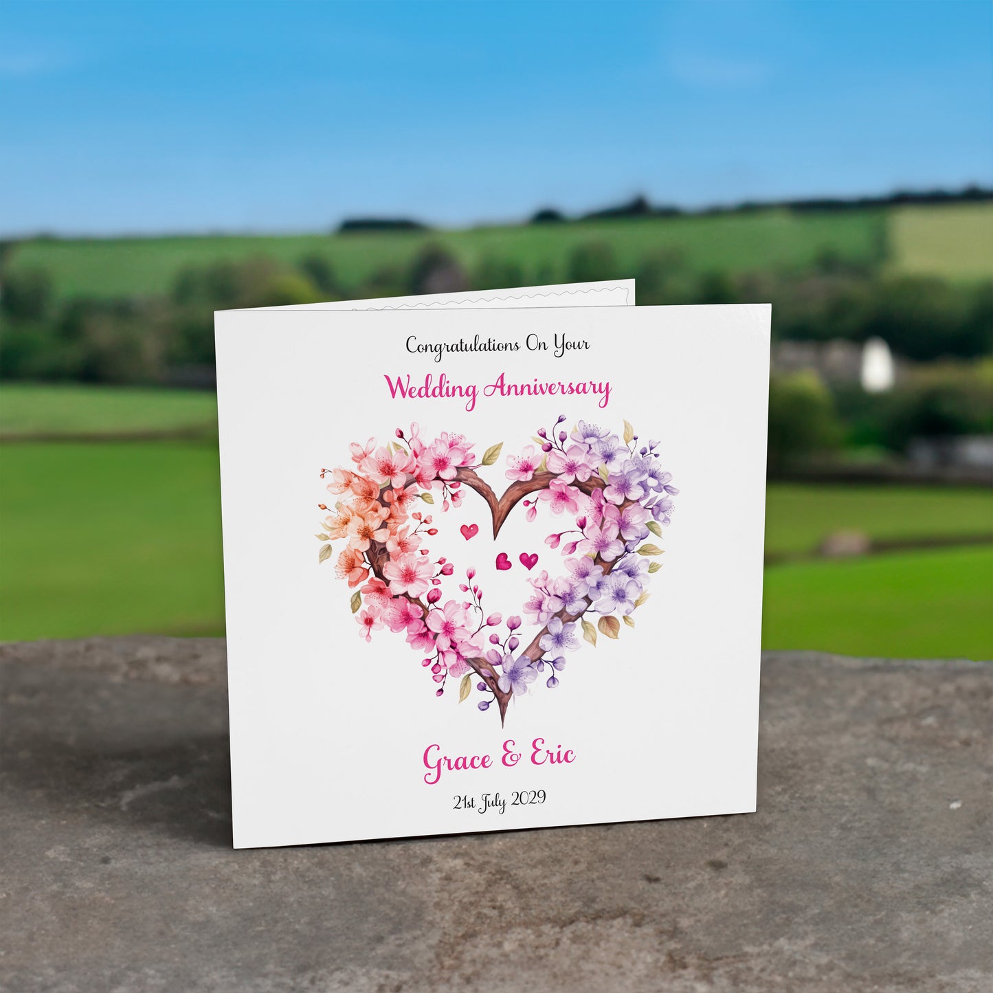 Personalised Anniversary Card (Blossom Heart) - Multi