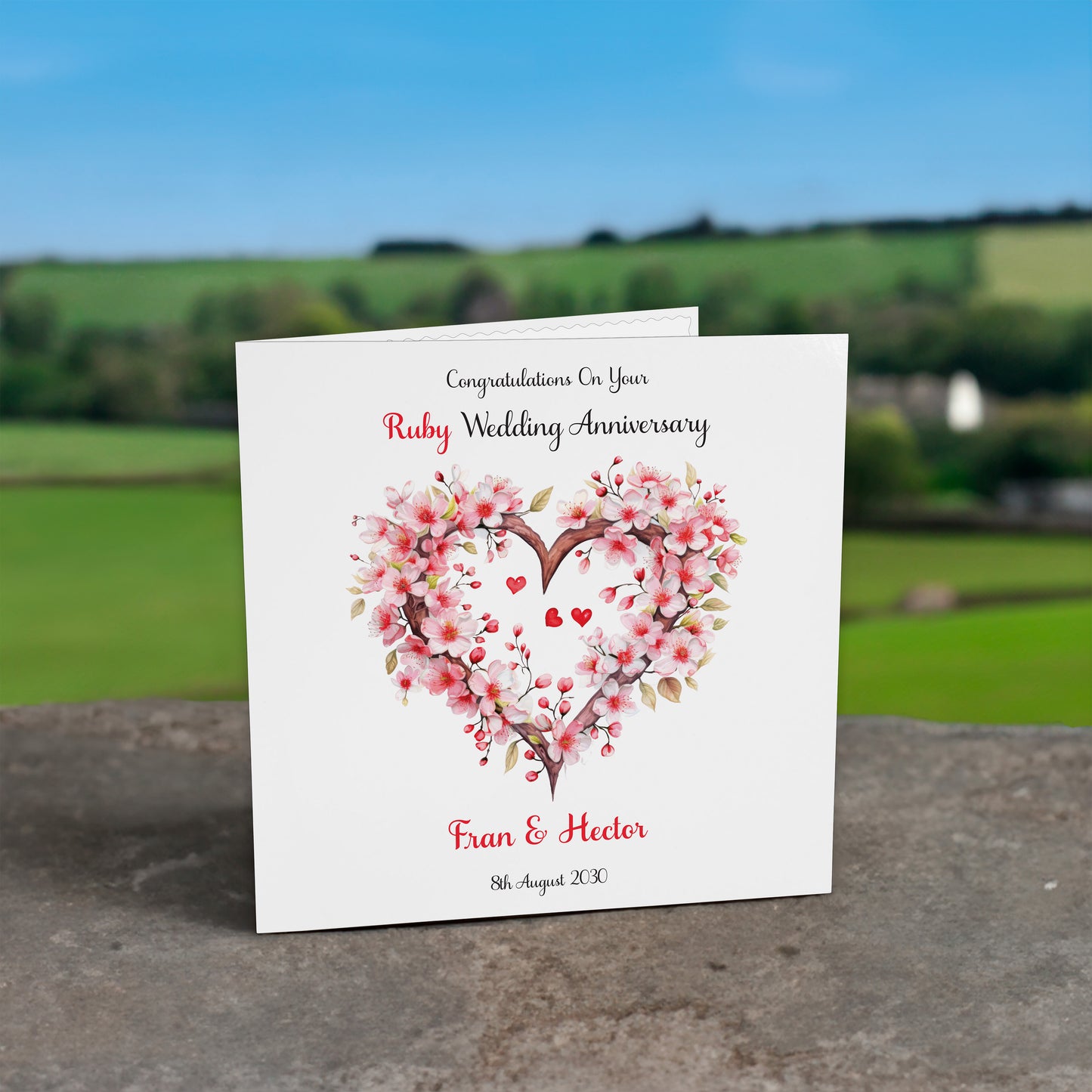 Personalised Anniversary Card (Blossom Heart) - Ruby