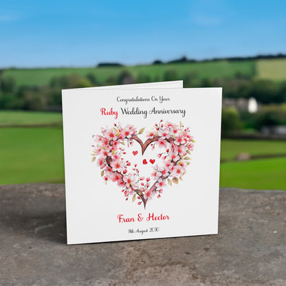 Personalised Anniversary Card (Blossom Heart) - Ruby