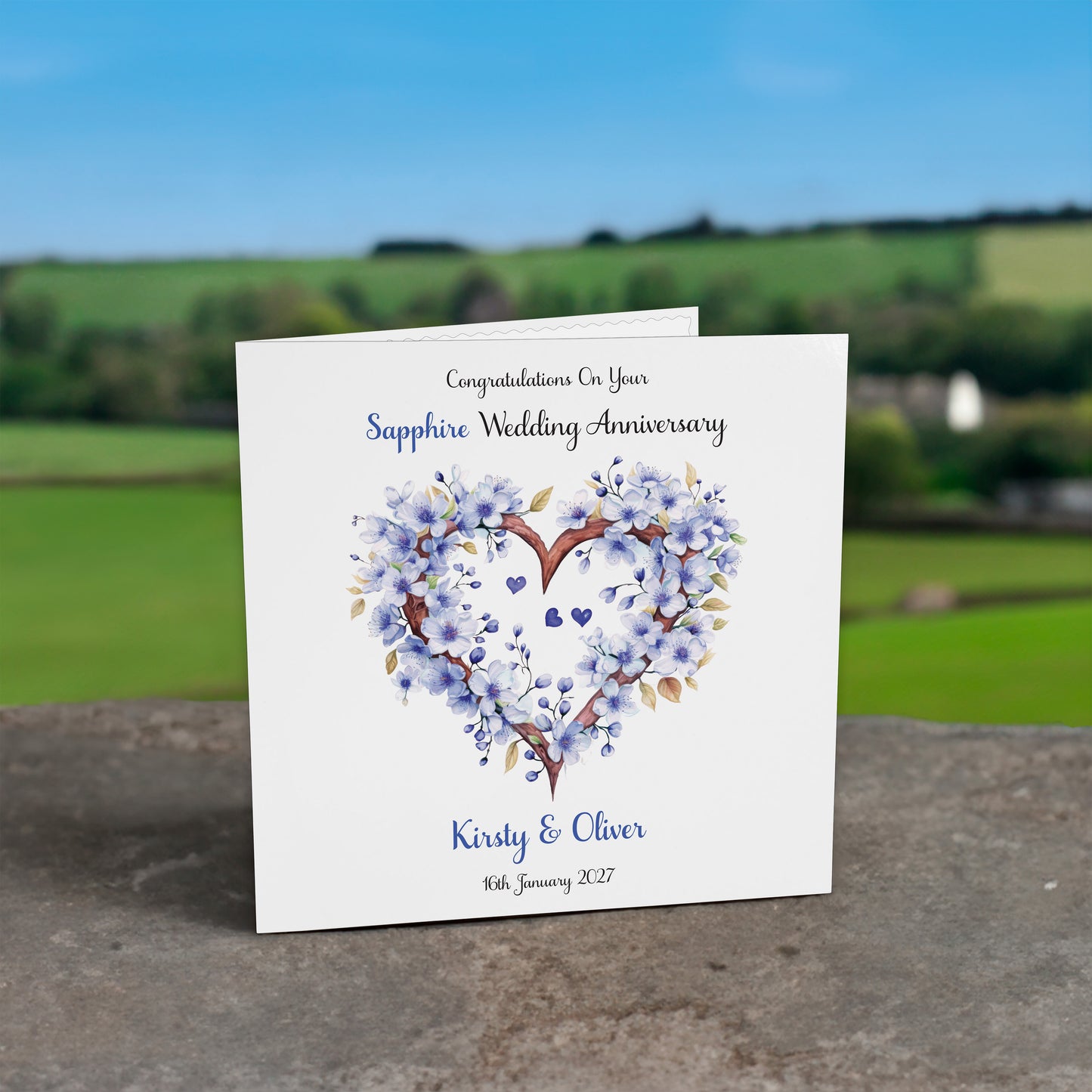 Personalised Anniversary Card (Blossom Heart) - Sapphire