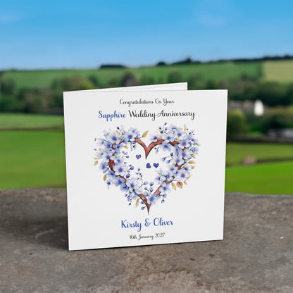 Personalised Anniversary Card (Blossom Heart) - Sapphire