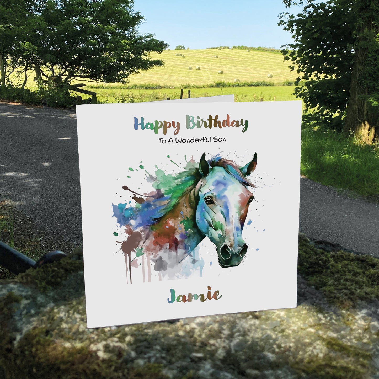 Personalised Birthday Card (Watercolour Horse) - Chocolate Charm