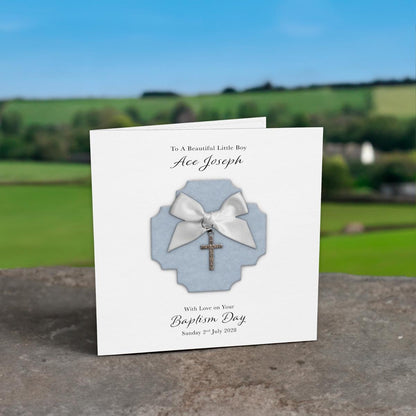 Personalised Christening Card (Blue Cross Charm)