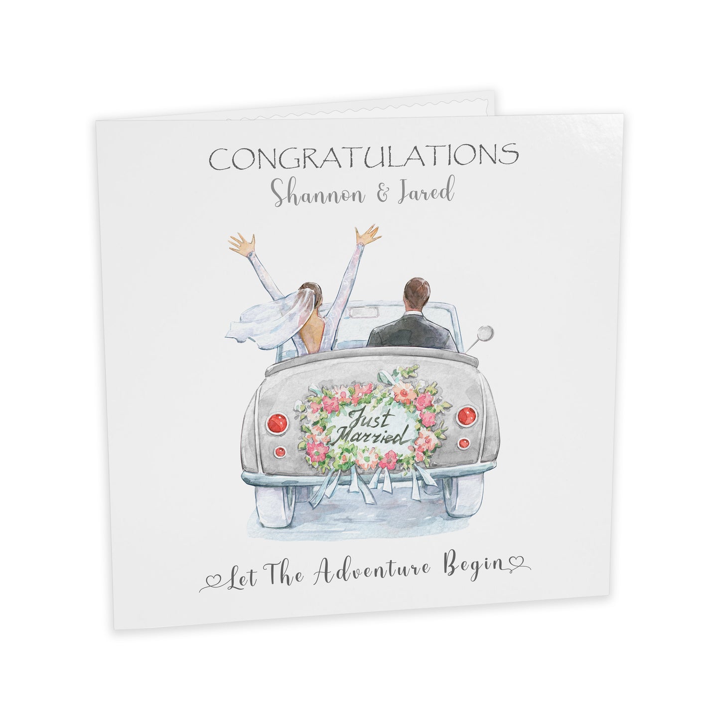 Personalised Wedding Card (Just Married, Car) - Dove Grey