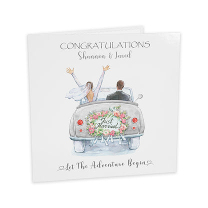 Personalised Wedding Card (Just Married, Car) - Dove Grey