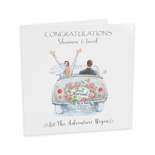 Personalised Wedding Card (Just Married, Car) - Dove Grey