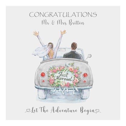 Personalised Wedding Card (Just Married, Car) - Dove Grey