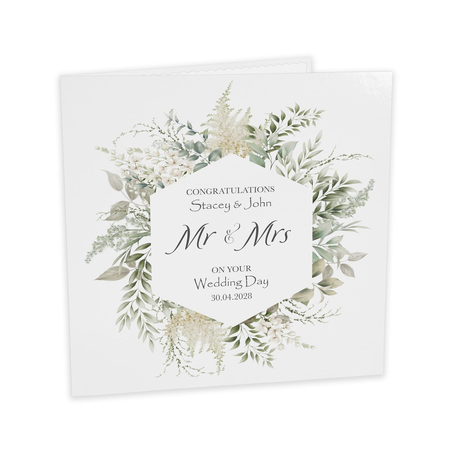 Personalised Wedding Card (Mr & Mrs Wreath) - Eucalyptus