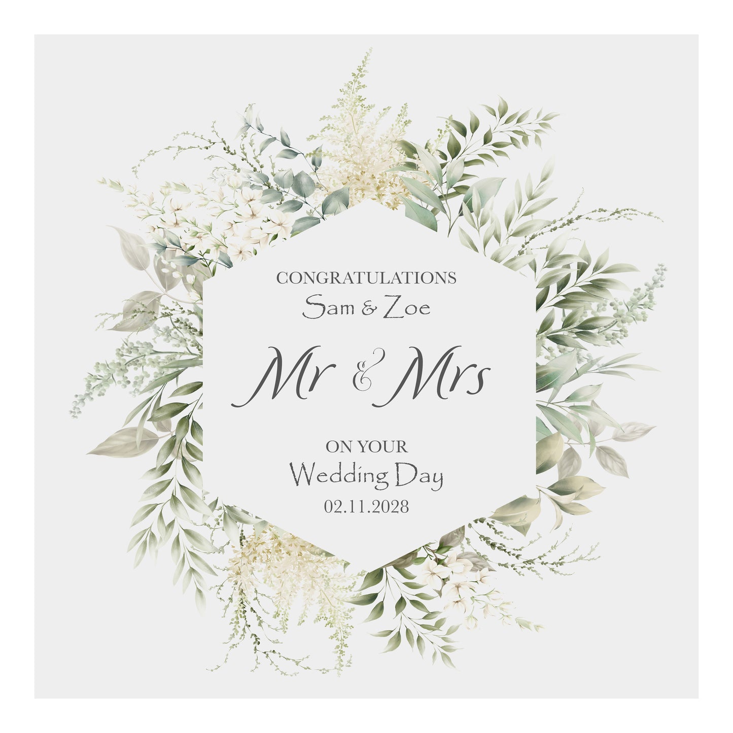 Personalised Wedding Card (Mr & Mrs Wreath) - Eucalyptus