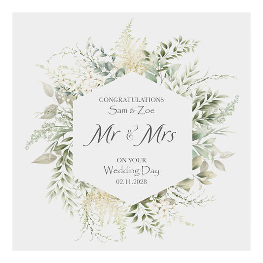Personalised Wedding Card (Mr & Mrs Wreath) - Eucalyptus