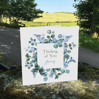 Personalised Thinking Of You Card (Foliage) - Blue