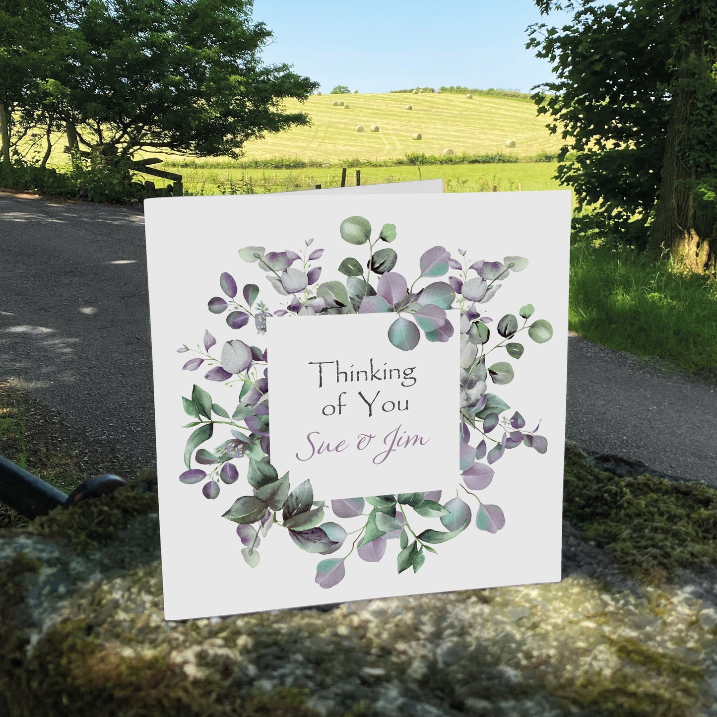 Personalised Thinking Of You Card (Foliage) - Lavender