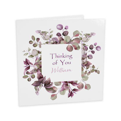 Personalised Thinking Of You Card (Foliage) - Plum