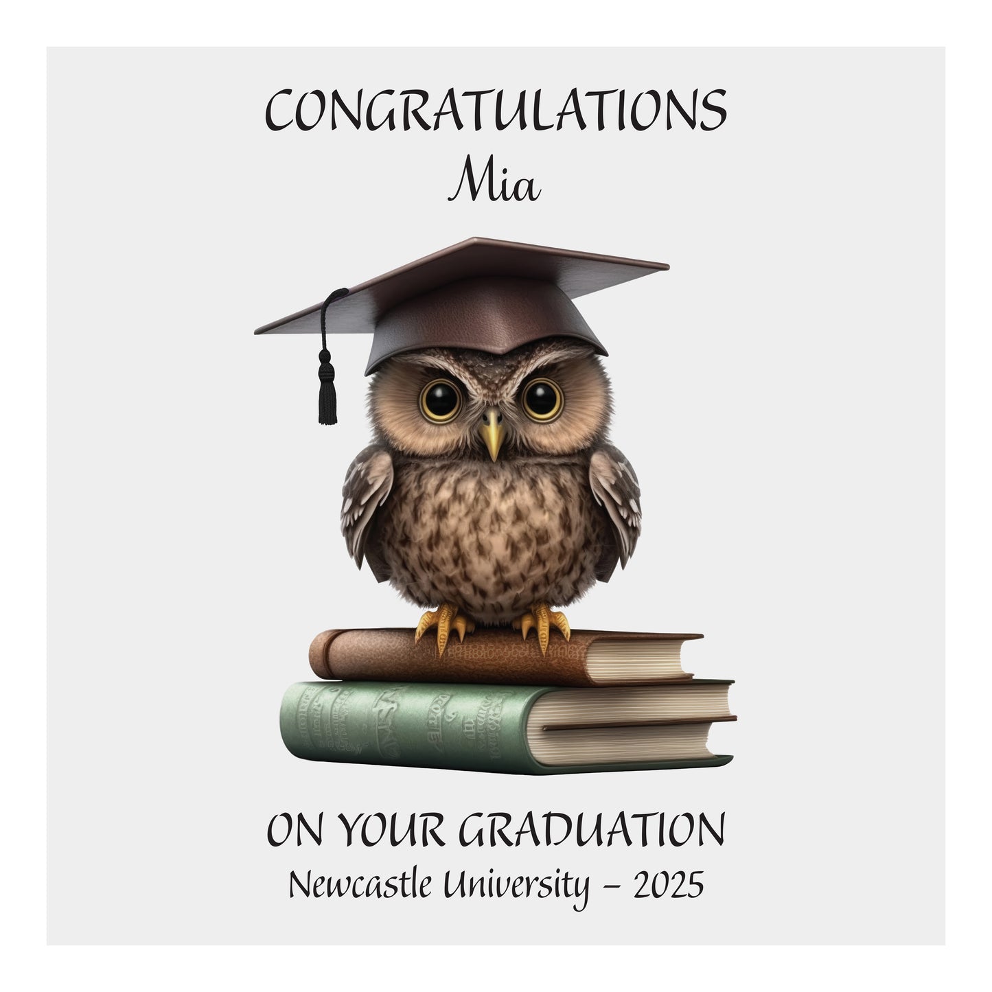 Personalised Graduation Card (Owl) - Black Tassel