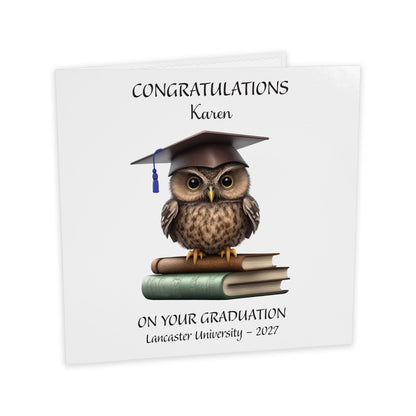 Personalised Graduation Card (Owl) - Blue Tassel