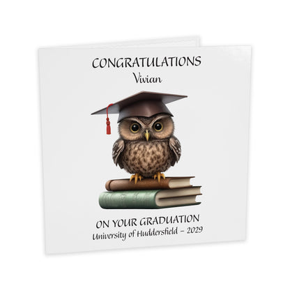 Personalised Graduation Card (Owl) - Red Tassel