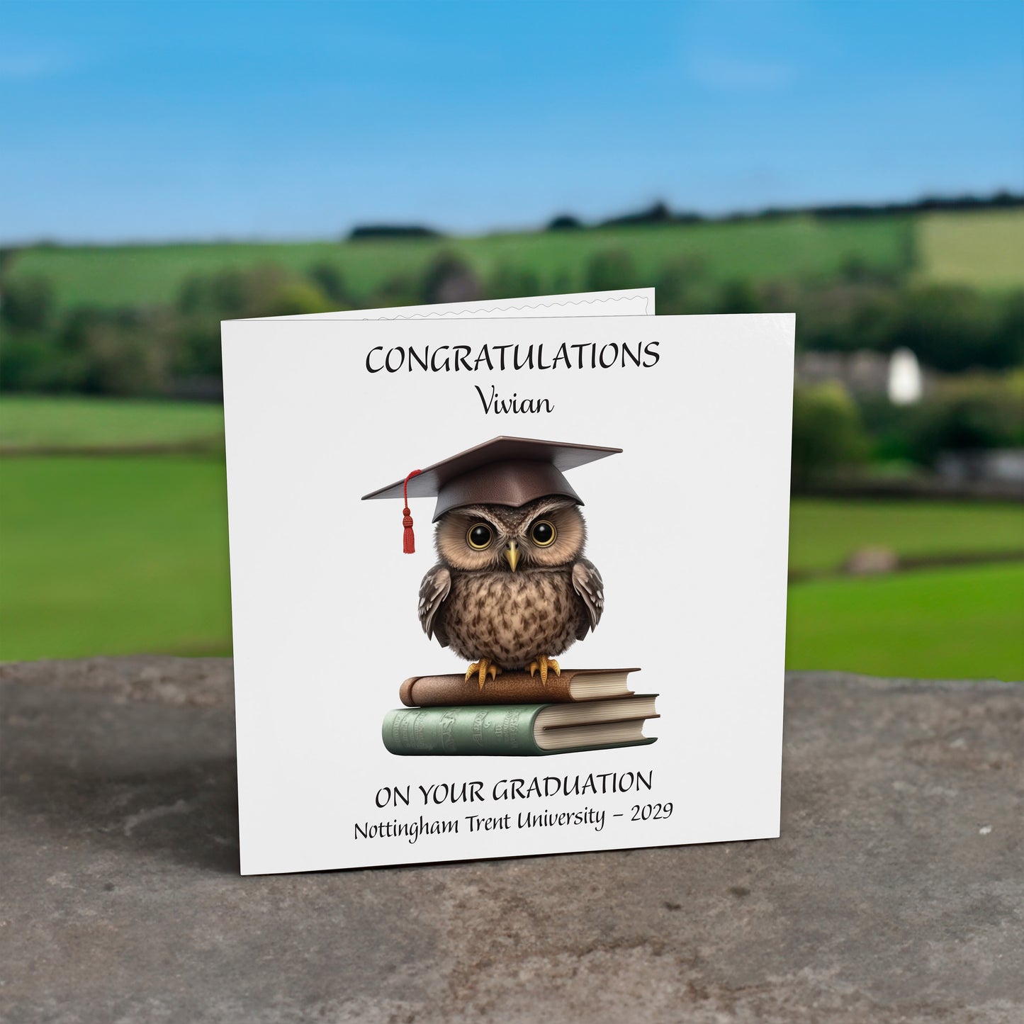Personalised Graduation Card (Owl) - Red Tassel