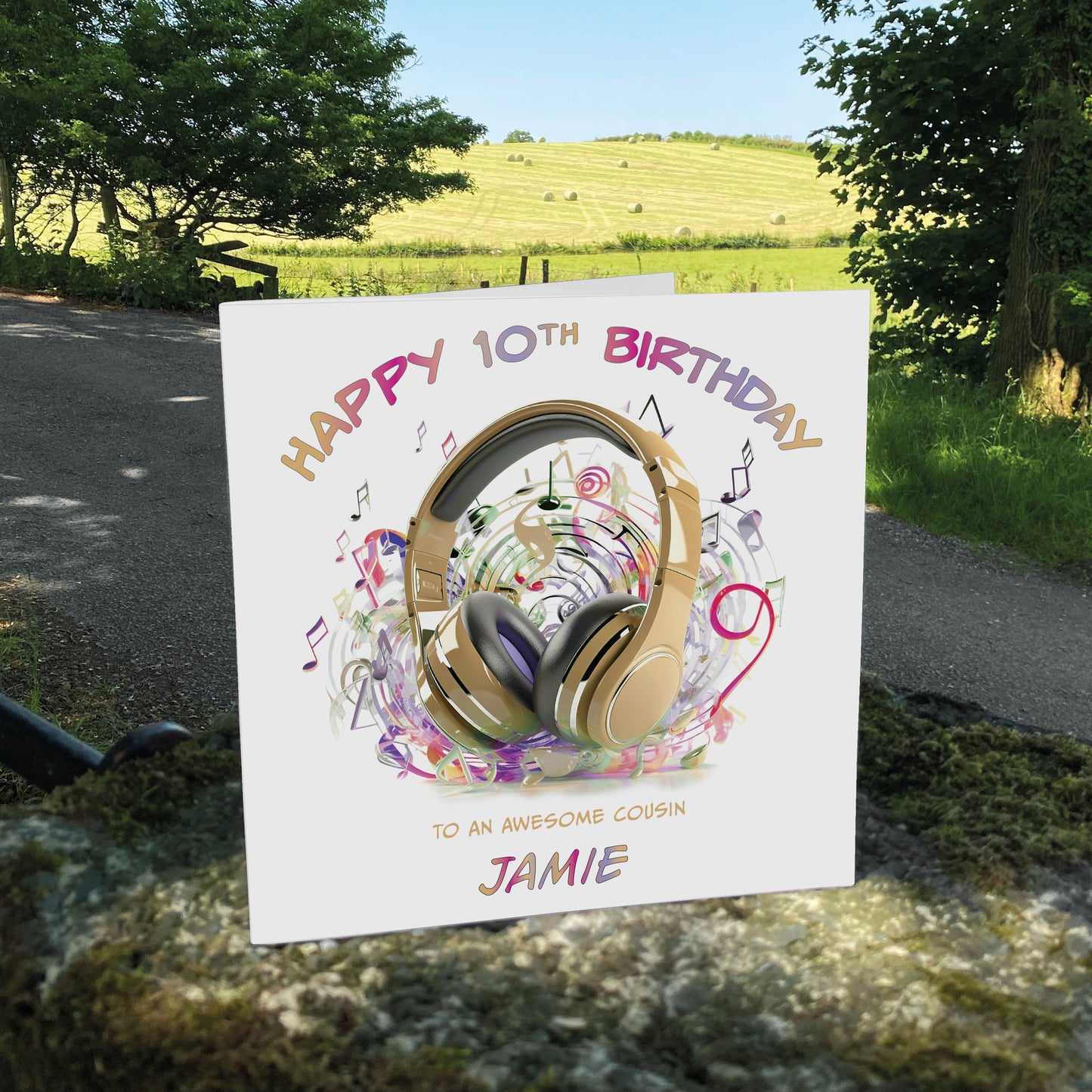 Personalised Birthday Card (Headphones) - Beige