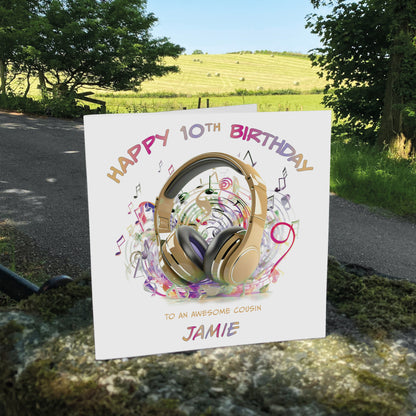 Personalised Birthday Card (Headphones) - Beige