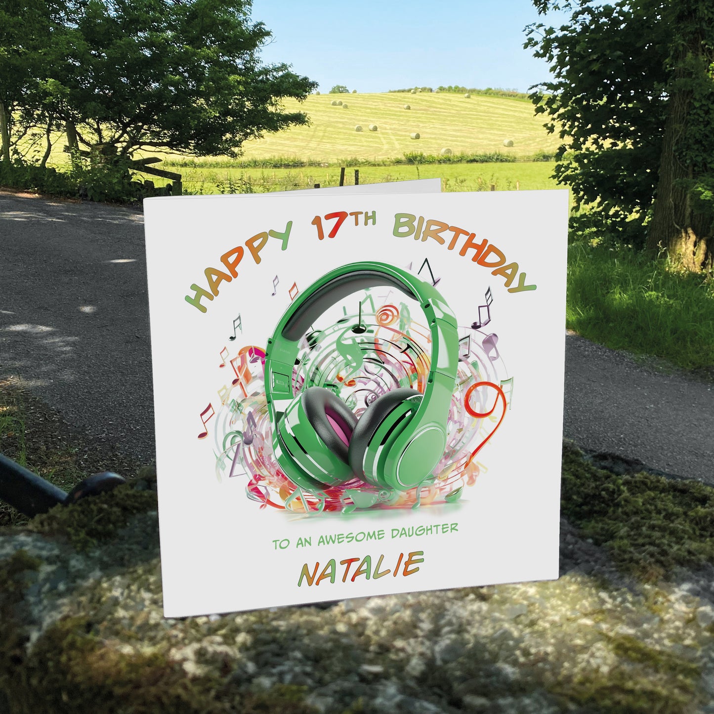 Personalised Birthday Card (Headphones) - Green