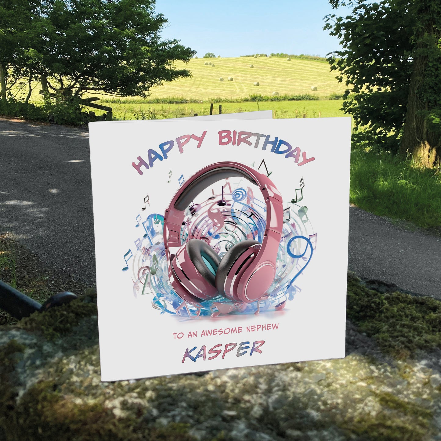 Personalised Birthday Card (Headphones) - Pink